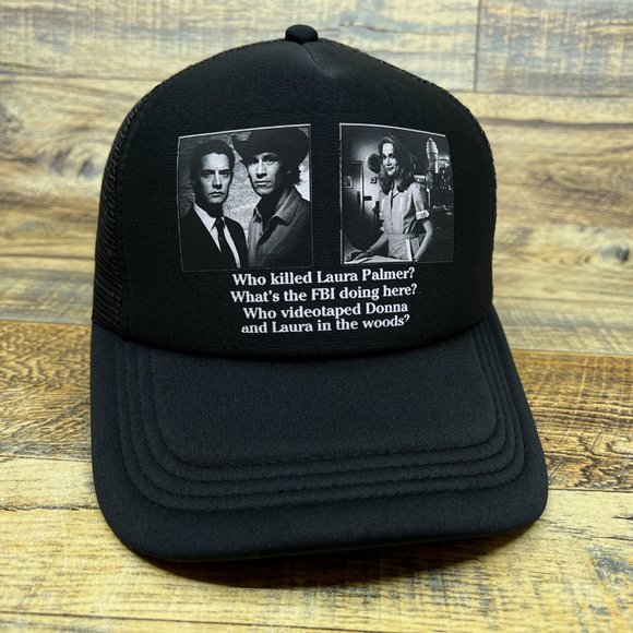 Twin Peaks Mens Trucker Hat Black Snapback David Lynch Laura Palmer Cult Classic - Picture 2 of 8